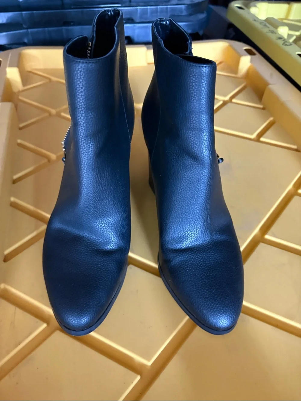 Michael Kors Black Leather Block Heel Ankle Boot with Side Zip
